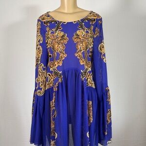 Free People Royal Blue and Gold Dress
